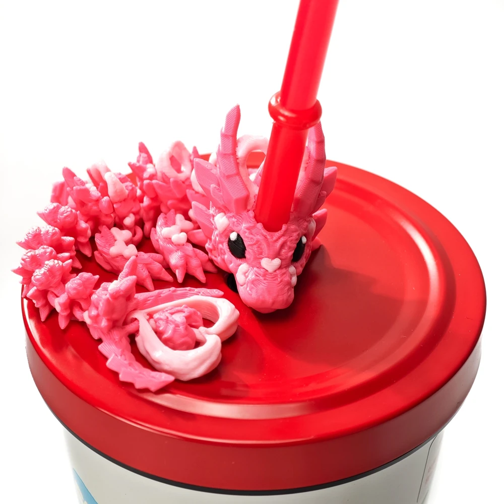3D Printing Cafe - 3Dプリント製ストローカップクッキードラゴンモデルオーナメント、クリエイティブなミルクティーコーヒーカップ、アニマルドラゴンデコレーション、ユニークな水筒用ギフト