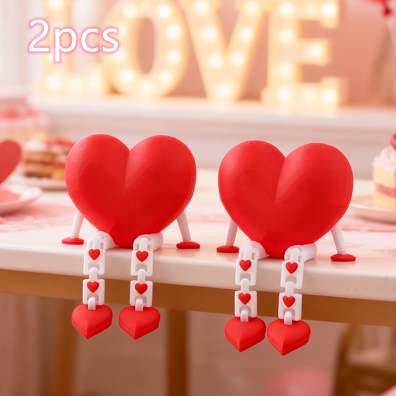 3D Printing Cafe - 暖かくロマンチックな3Dプリントの赤いハート型ジョイントレッグフィギュア2個セット。結婚式の部屋、カップルの部屋、リビングルーム、寝室、デザートカフェの装飾、誕生日、バレンタインデーのギフトに最適。