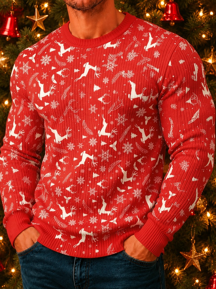 3D Printing Xmas - ユニセックスクリスマスセーター メンズ レディース サンタクロース クルーネック 長袖