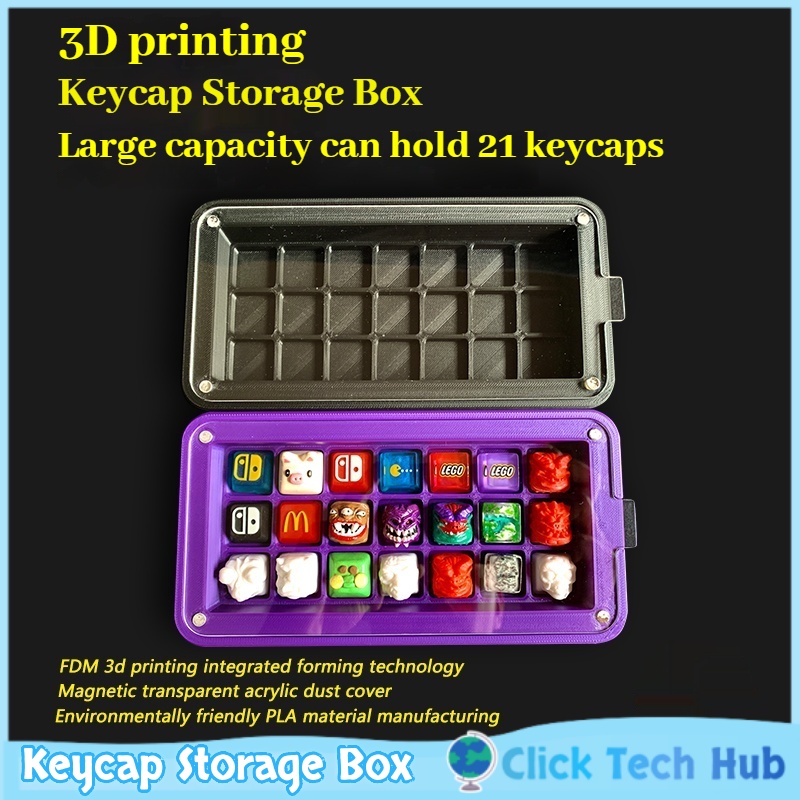 3D Printing Keycaps - 3d プリントキーキャップ収納ボックスキーキャップ 21key ディスプレイボックス防塵収納ボックスプラスチック素材透明磁気吸引カバー